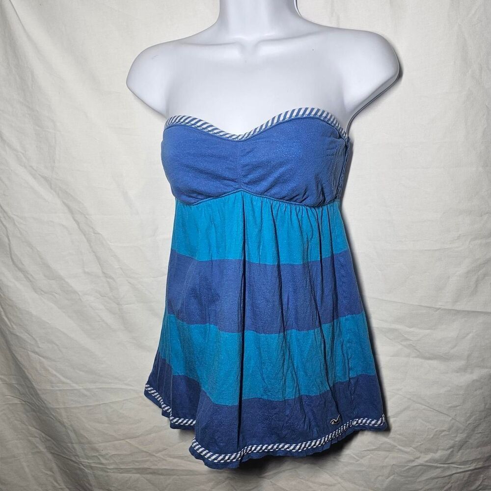 Vintage y2k hollister blue striped strapless babydoll top - Picture 1 of 4